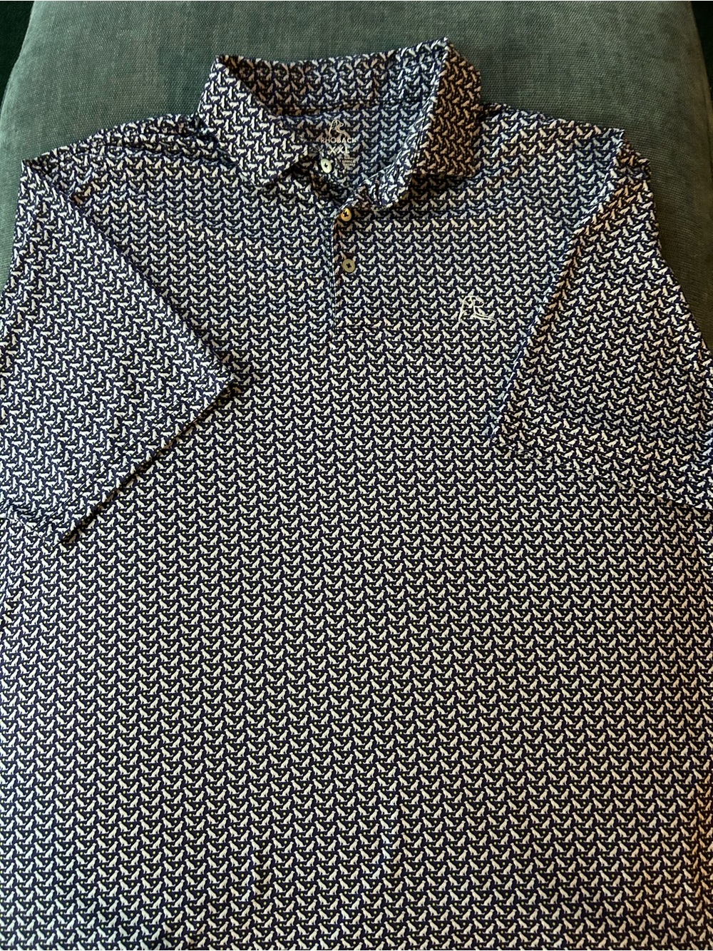 Rhoback Men's Navy and White Patterned Polo